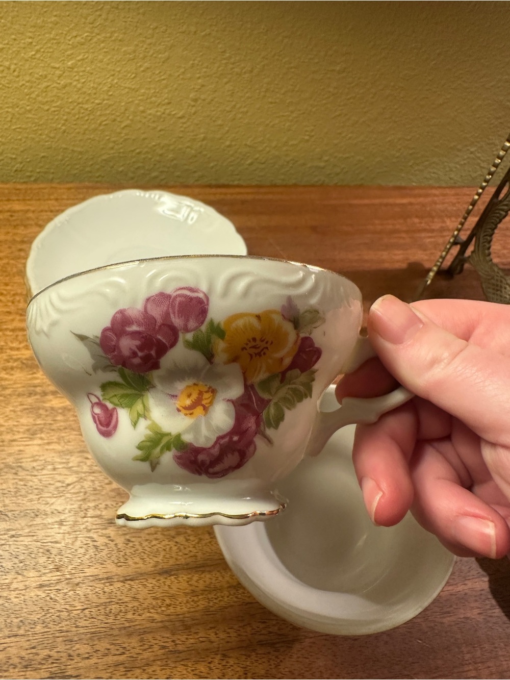 Floral Porcelain Teacup with Gold Trim